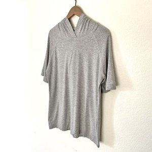 Light Gray Short Sleeve Hoodie by April, Size Large